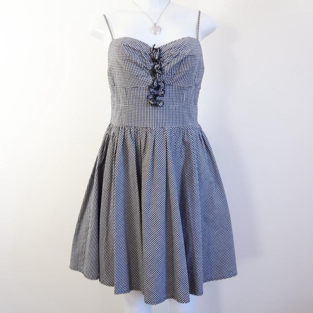 bebe gingham mini dress black white ruffle bustier coquette